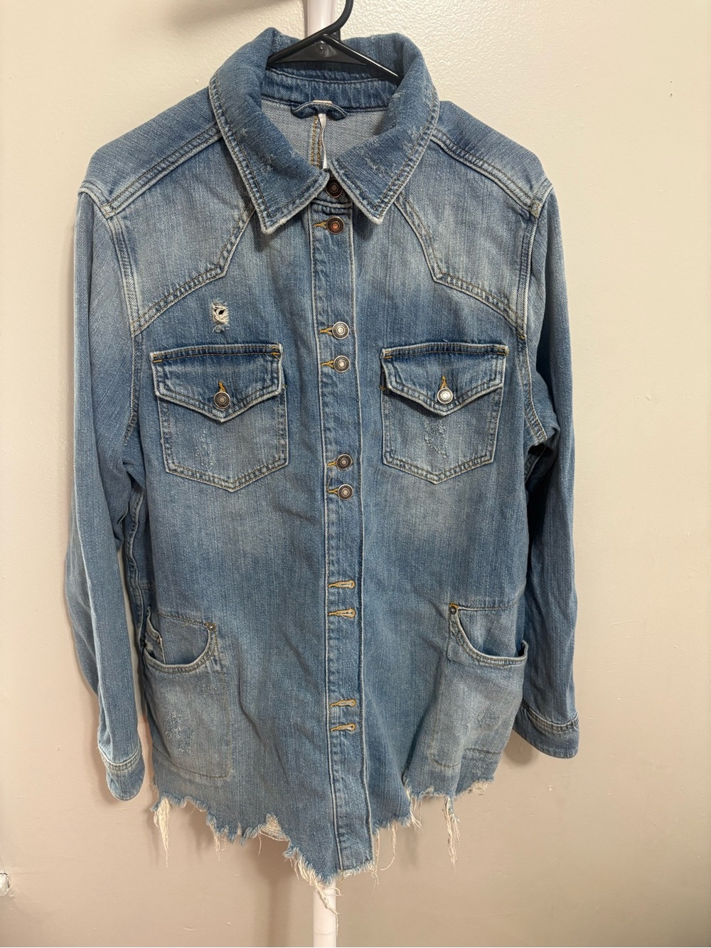 Free People Light Blue Distressed Denim Jacket